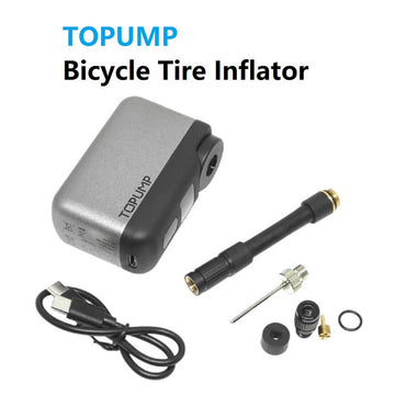 TOPUMP Mini Bicycle Tire Inflator, 120PSI Portable Mini Electric Air Pump, Fast Inflation, Type-C Rechargeable 450mAh Battery with Shrader & Presta Valves - Imported from UK